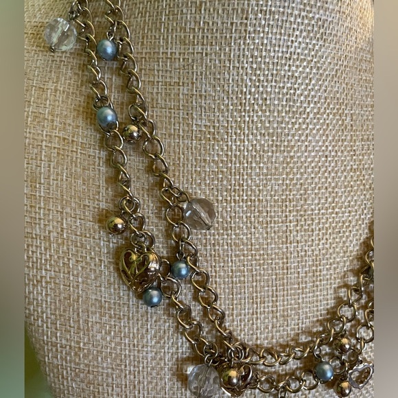 Stunning Gold and Blue Beaded Fairycore Charm Necklace - Picture 2 of 6